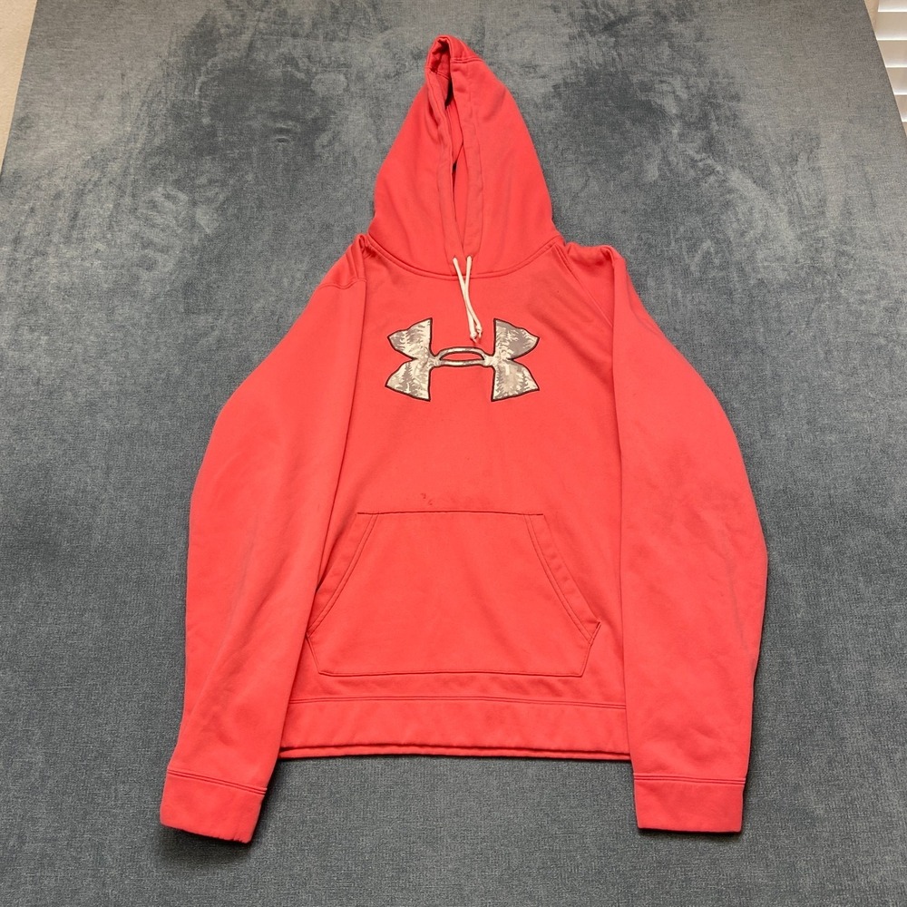 Under Armour Hoodie Womens XL Pink Logo Long Sleeve Fleece Lined Semi Fitted